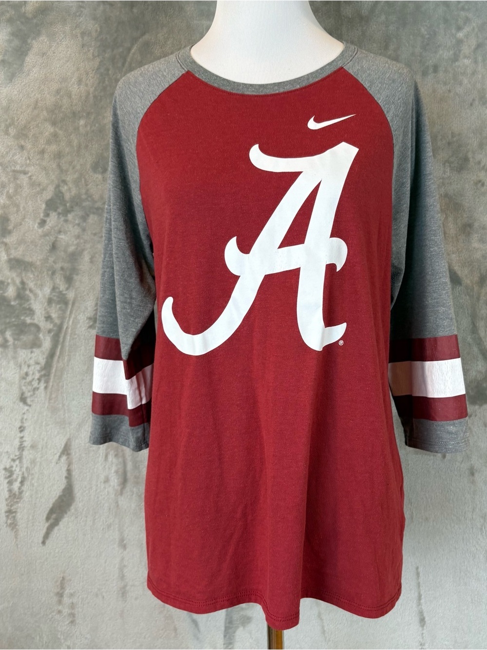 Nike Crimson & Gray Alabama 'A' Raglan Tee Wmn’s L Athletic Cut